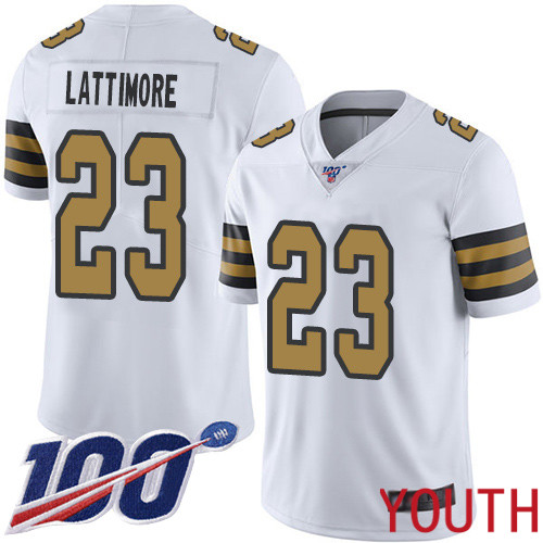 New Orleans Saints Limited White Youth Marshon Lattimore Jersey NFL Football 23 100th Season Rush Vapor Untouchable Jersey